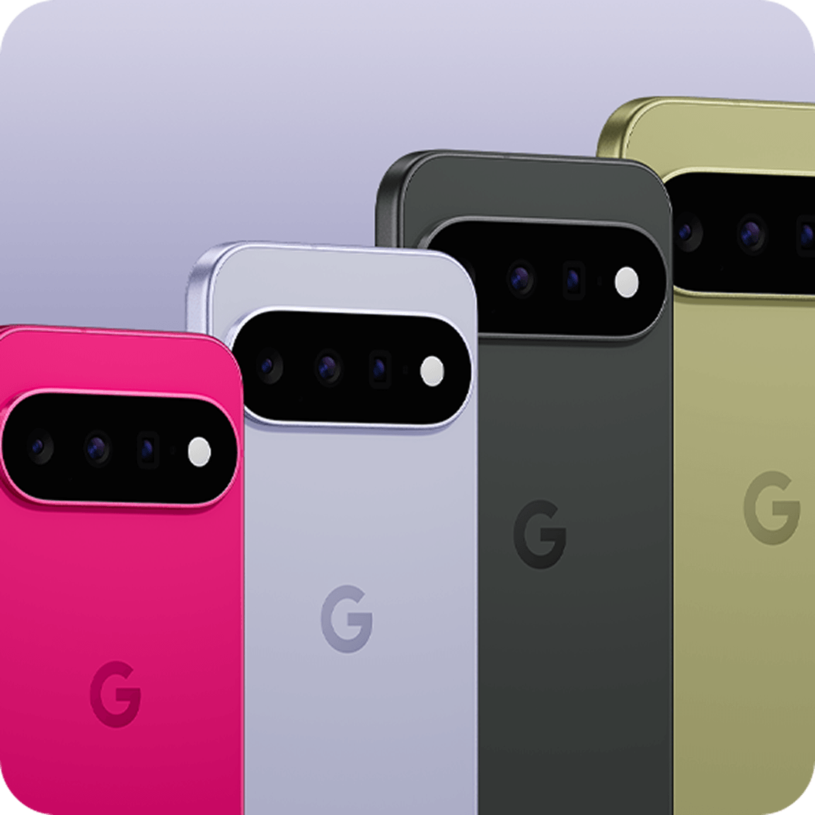 Line up of the Google Pixel 11 in 4 colours.