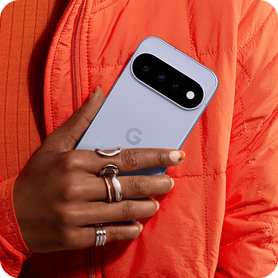 Image of hands holding the Frost Google Pixel 11 device.