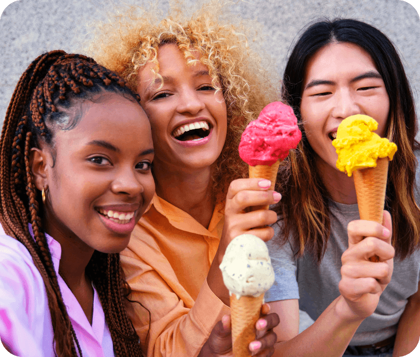 Selfie of three ladies holding icecream