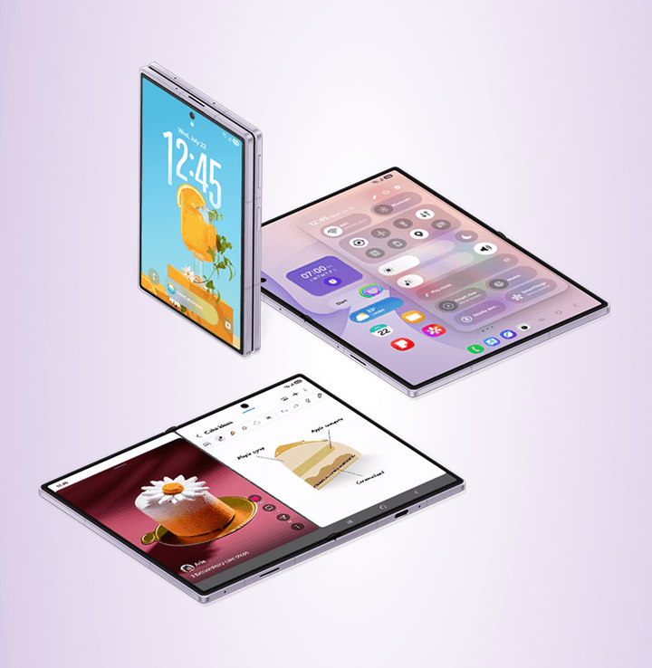 3 images of the Fold8 highlighting the UI functionality